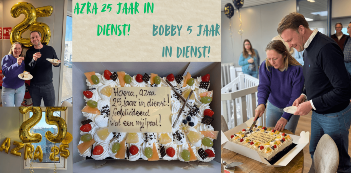 Taart en slingers om de jubilea van medewerkers te vieren!